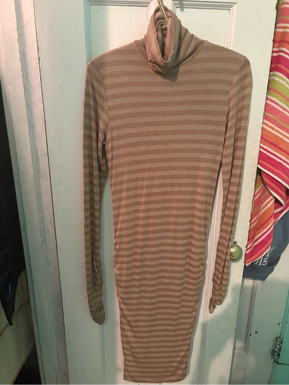 Striped Cream Turtleneck Long Sleeve Maxi Dress by Twenty Montreal